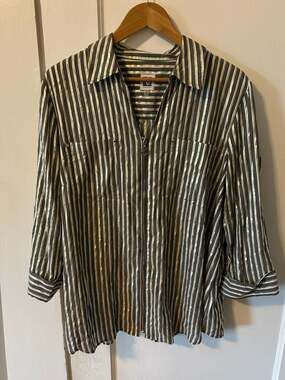 Anne Klein Women's Metallic Striped Zip-Front Shirt Size 1X